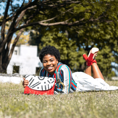 Handmade Women Clutch Purse White and Red with Black Stripe