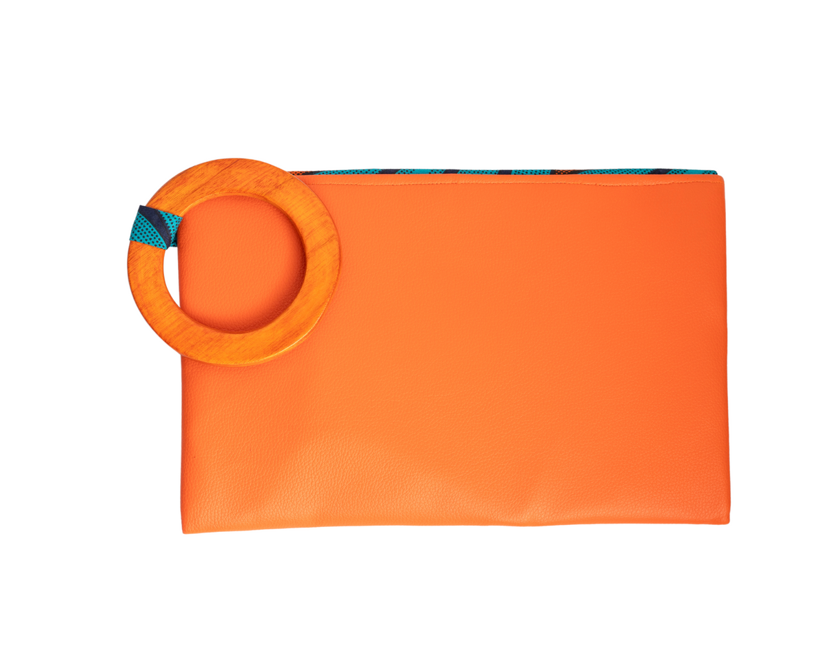 Orange and green Handmade Women Clutch Purse Leather Envelop
