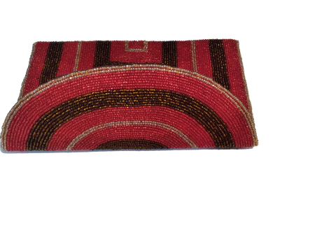 Red Handmade Women Clutch Purse Made of Beads With Triangle Cover