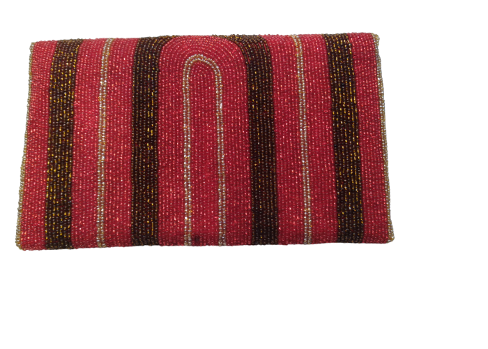 Red Handmade Women Clutch Purse Made of Beads With Triangle Cover