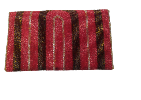 Red Handmade Women Clutch Purse Made of Beads With Triangle Cover