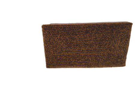 Brown Handmade Women Clutch Purse Made of Beads With Triangle Cover