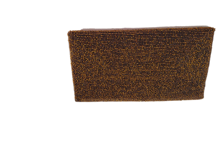 Brown Handmade Women Clutch Purse Made of Beads With Straight Cover