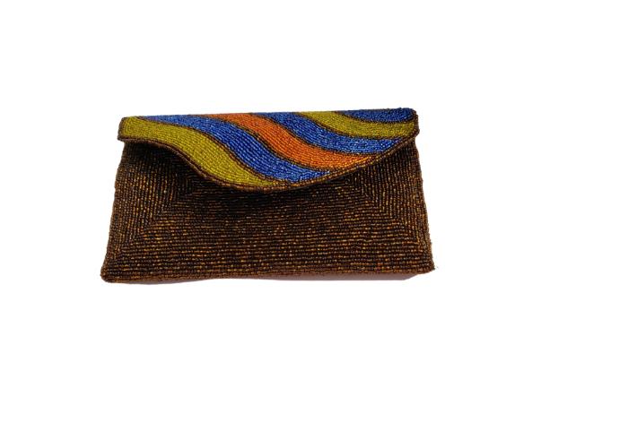 Brown Handmade Women Clutch Purse Made of Beads With Triangle Cover