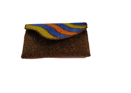 Brown Handmade Women Clutch Purse Made of Beads With Triangle Cover