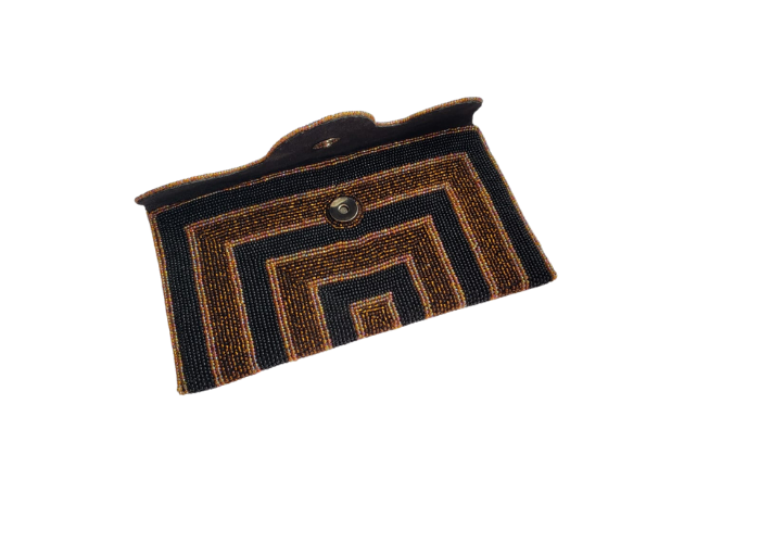 Brown Handmade Women Clutch Purse Made of Beads With Triangle Cover