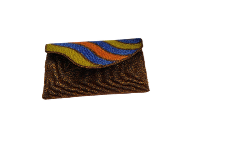 Brown Handmade Women Clutch Purse Made of Beads With Triangle Cover