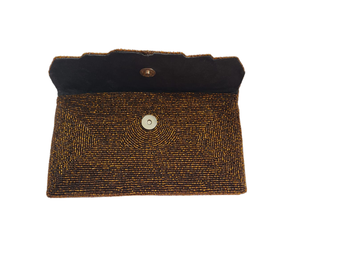 Brown Handmade Women Clutch Purse Made of Beads With Triangle Cover