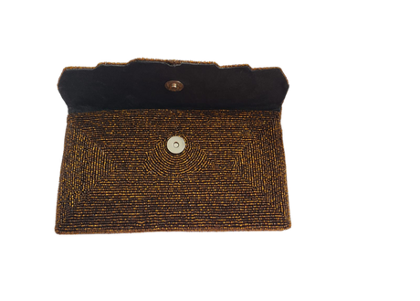 Brown Handmade Women Clutch Purse Made of Beads With Triangle Cover