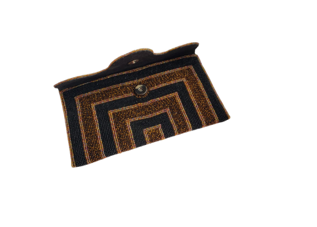 Brown Handmade Women Clutch Purse Made of Beads With Triangle Cover
